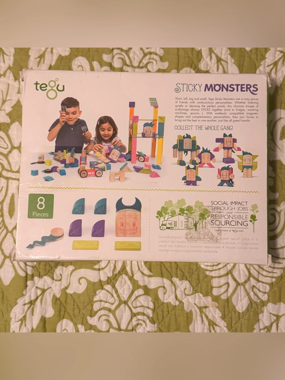 Tegu Pip Magnetic Wooden Block Set 8 Piece Sticky Monsters 2018 NIB